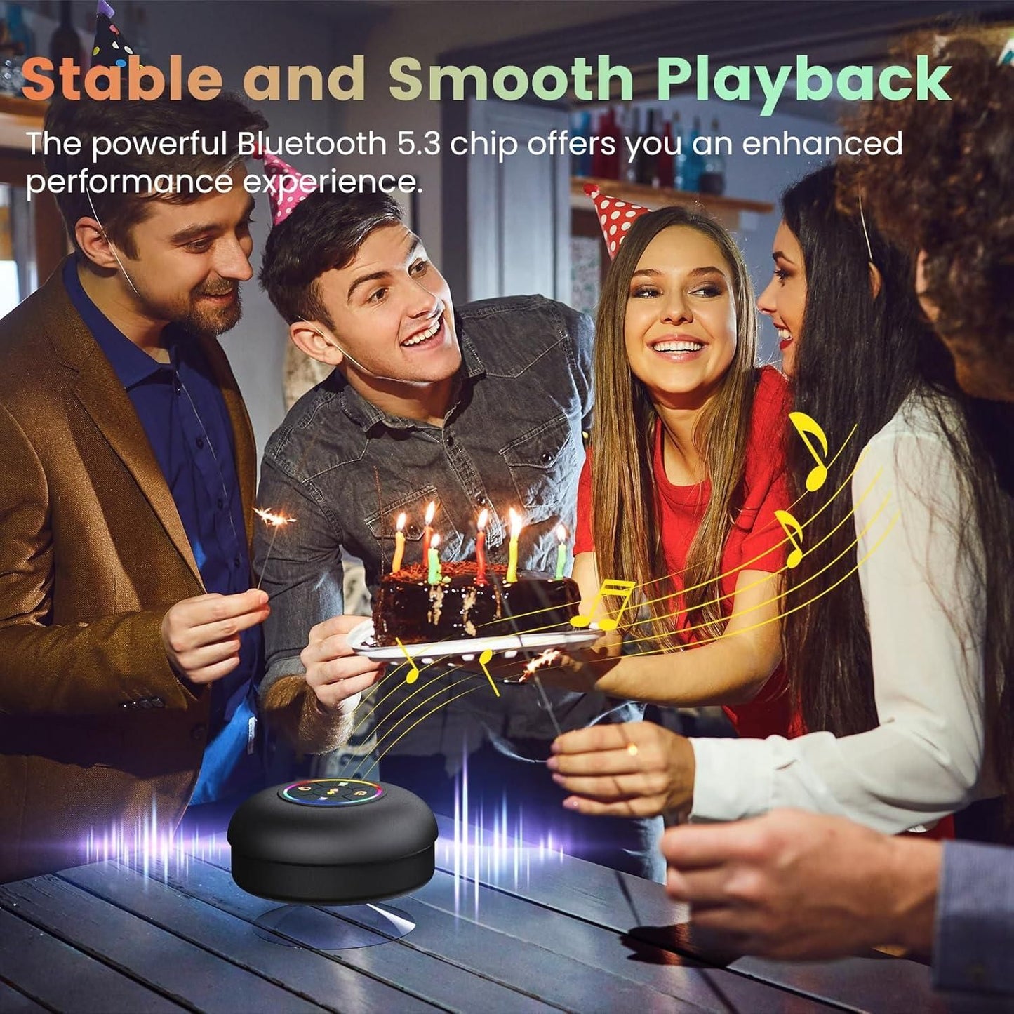 Large Suction Cup Waterproof Bluetooth Speaker | Portable Wireless LED Shower Speaker with Colorful Lights