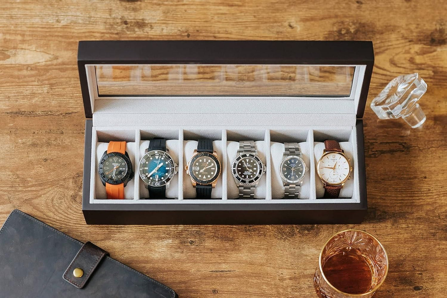 Wood Watch Box Organizer with Glass Display | Elegant Wooden Watch Storage Case for Men & Women