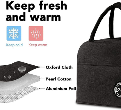 Insulated Portable & Reusable Lunch Bag | Leak-Proof Hot & Cold Travel Lunch Bag for Office, School & Picnic (Black)