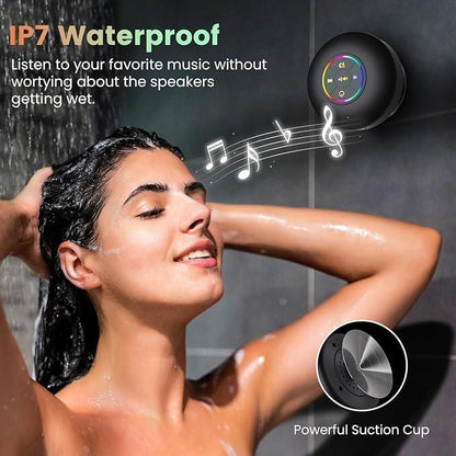 Large Suction Cup Waterproof Bluetooth Speaker | Portable Wireless LED Shower Speaker with Colorful Lights