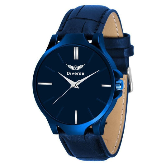 Men’s Analog Leather Watch – Stylish Quartz Wristwatch for Men (Blue Dial, Leather Strap)