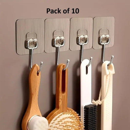 Golden Large Hooks for Hanging (Pack of 10) | Heavy-Duty Metal Wall Hooks for Home & Office Use