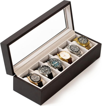 Wood Watch Box Organizer with Glass Display | Elegant Wooden Watch Storage Case for Men & Women